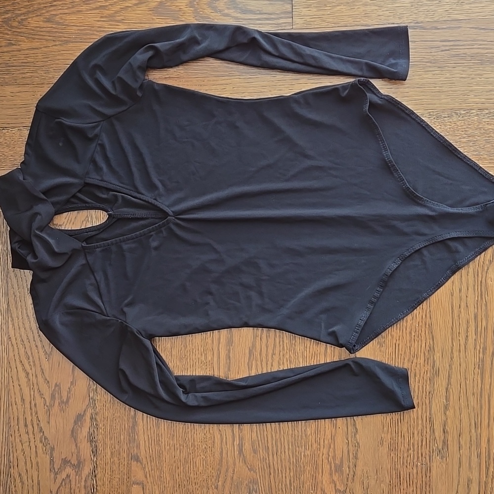 Charlotte Russe black turtleneck with cut out long sleeve High cut bodysuit, XS